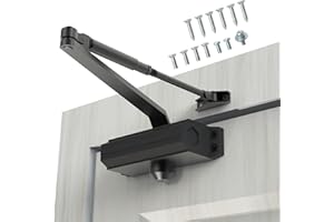 GEKRONE Automatic Door Closer Heavy Duty Fire Prevention Spring Hydraulic Aluminum Alloy Surface Mounted Residential Commerical Door Closer Hold Open Adjust Speed Door Weights 55-99 Lbs Size1-Black