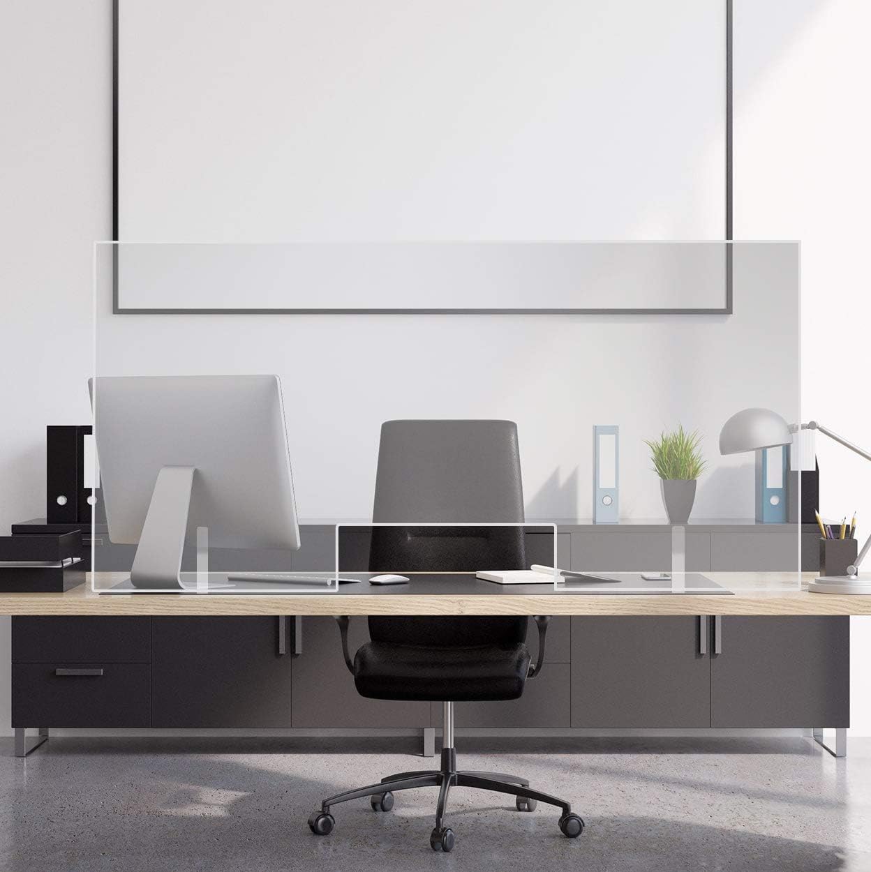 Countertop Desk Sneeze Guard- Protective Partition, Plexiglass Shield Barrier for Coughing, Sneezing, Droplets - Acrylic Divider Panel (42" Wide x 24" High) : Office Products