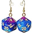 d20 20-Sided Polyhedral Dice Earrings - Hook with Earnuts (Blue-Purple Swirl)