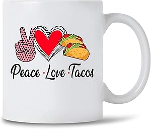 Peace Love Tacos Coffee Mug For Taco Lover, Mexican Food Lover Coffee Mug Gift Mexican Cinco De Mayo Ceramic Mug,11oz