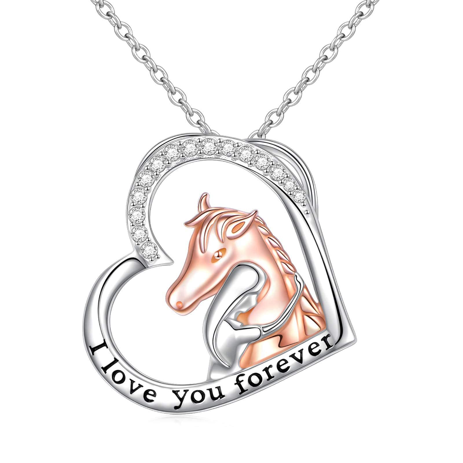 wynn's Silver Necklace for Women, Girl & Horse Silver Necklace Jewellery Gift for Wife Mom, Love Heart Pendant Necklace with Cubic Zirconia, Gift for Birthday Anniversary Christmas Mother's Day