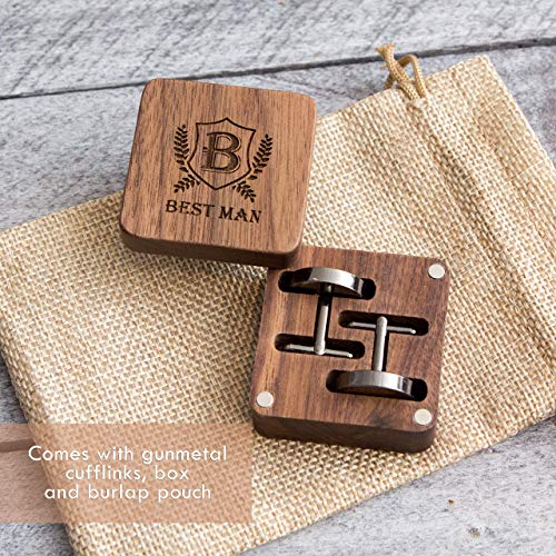 Engrave 'Best Man' Square Box & Gunmetal Cufflinks - Wedding Cuff links Party Favor