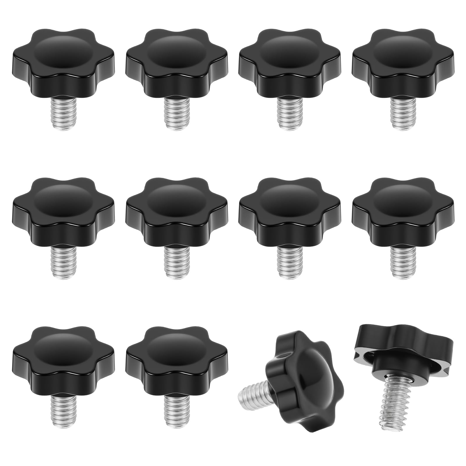Photo 1 of 1/4"- 20 Thumb Screws Threaded Knurled Thumb Nuts Black Plastic Knobs Clamping Screws Grip Knob Screw for Machine Furniture Umbrella Base Replacement 12 Pcs