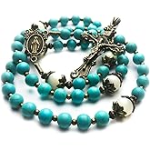 Turquoise and Mother of Pearl Stone Rosary with Miraculous Medal