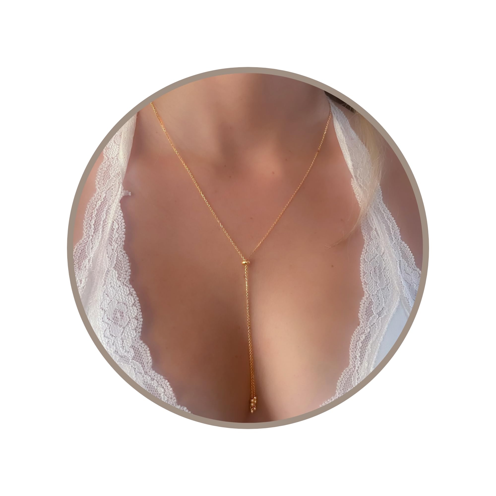 Photo 1 of Annika Bella Gold Lariat Necklace for Women, Adjustable Y Necklace, Dainty Minimalist Jewelry, Long Gold Chain, Bridal Jewelry, Gift for Her