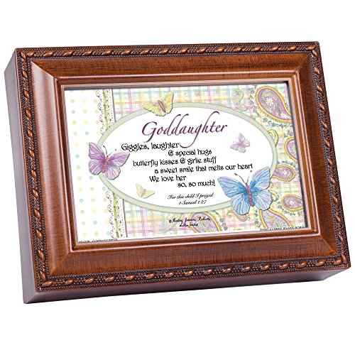 Cottage Garden Goddaughter Woodgrain Inspirational Traditional Music Box Plays Jesus Loves Me