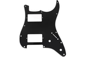 Musiclily Pro 11 Holes ST HH Guitar Pickguard with Covered Humbucker 2-Pot Layout for Fender Squier Strat Style Electric Guitar, 3Ply Black