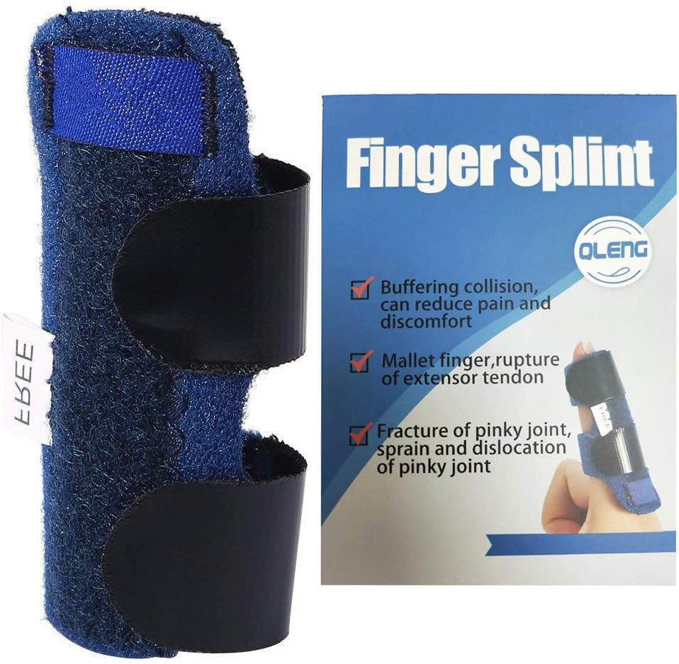 Qleng Trigger Finger Splint Brace, Adjustable Fixing Belt with Built-in Aluminium Bar Support for Finger Straightening Tendon Release & Pain Relief,Fits All Fingers (Small)