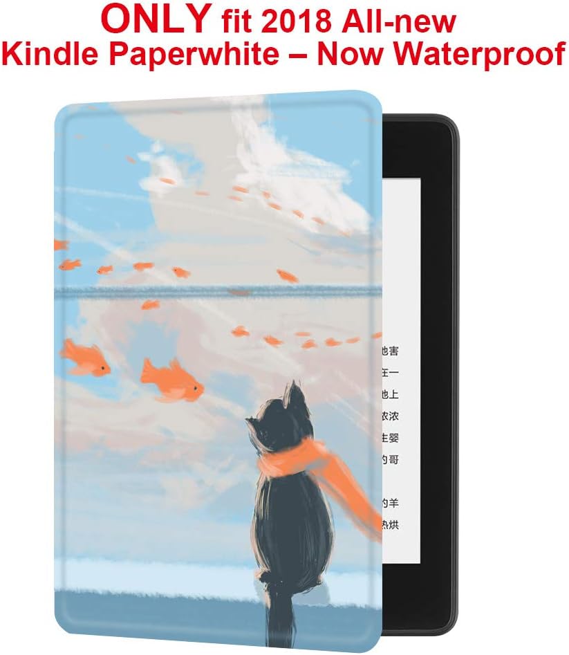 Young me martShell Case for 2018 All-New Kindle Paperwhite with Hand Strap - The Thinnest and Lightest Leather Cover Auto Sleep/Wake for Kindle Paperwhite 10th Generation (Cat's Dreams)