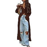 Famnbro Womens Crochet Long Cardigan Long Sleeve Duster Hollow Out Sweater Knit Dress Cover Up Vacation Outfits