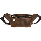 Handadsume Water Resistant Canvas + Leather Hiking Riding Travel Fanny Waist Pack Small Phone Pouch For Men Women FB811-29 (W-8138-Brown)