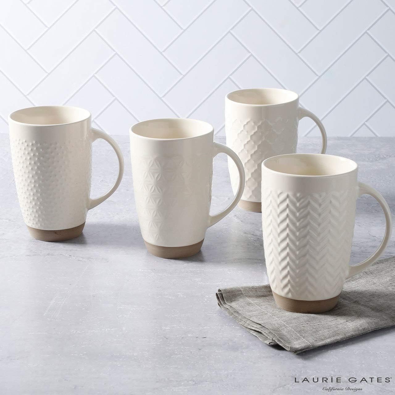 Laurie Gates Embossed 22oz Mug set, 4-piece