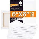CONDA 6x6 inch Stretched Canvas for Painting, Pack of 12, 100% Cotton, 5/8 Inch Profile Value Bulk Pack for Acrylics, Oils Painting