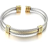 COOLSTEELANDBEYOND Men Women Stainless Steel Twisted Cable Adjustable Cuff Bangle Bracelet