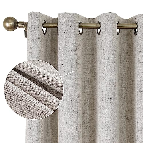 CUCRAF 100% Thermal Blackout Curtain, 2 Pieces, L140 x H245, Thermal Linen Curtain, Anti Cold and Heat Insulation Opaque Curtain with Eyelets, Light Insulation, Anti-UV, White
