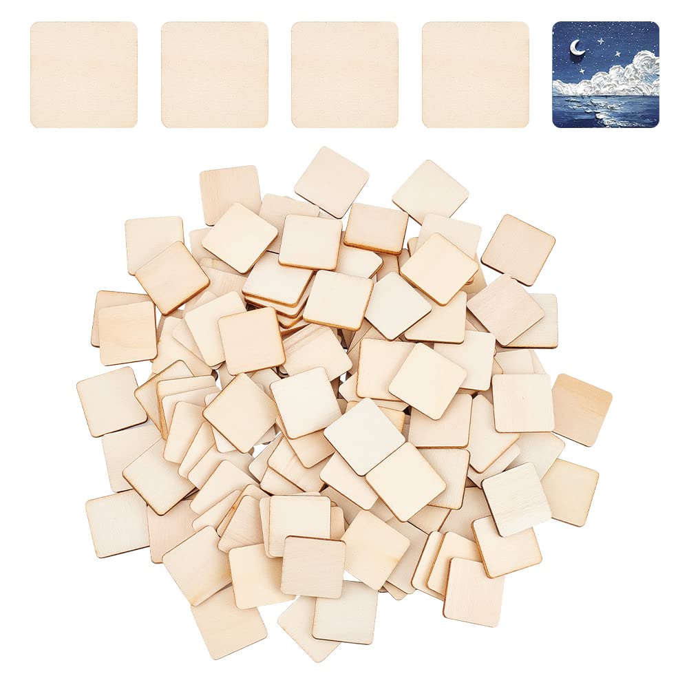 NBEADS 300 PCS Square Unfinished Wood Pieces, Natural Wooden Craft Supplies Pyrography Wood with Round Corner for Painting Writing DIY Carving Photo Props Home Decoration