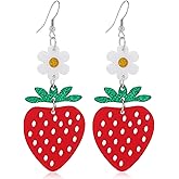 Red Strawberry Earring,Acrylic Hollow Fruit Resin Strawberry Drop Dangle Earrings 3D Cute Sweet Red Strawberry Charms Earring Funny Jewelry Gifts for Women