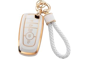 RUABIBAN for Ford Key Fob Cover with Keychain, Soft TPU Key Case Protection Fit for Edge Escape Expedition Explorer Fusion Mustang Ranger Smart Key