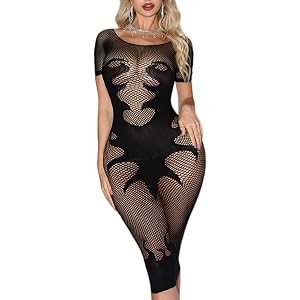 Womens Lingerie High Elasticity Fishnet Bodysuit Mesh Badydoll See Through Chemise Rave Outfits