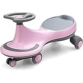 BABY JOY Wiggle Car for Kids, Swing Car with LED Flashing Wheels, No Batteries, Gears or Pedals, Uses Twist, Turn, Wiggle Movement to Steer, Ride-on Toy for Boys Girls 3 Year Old and Up (Pink)