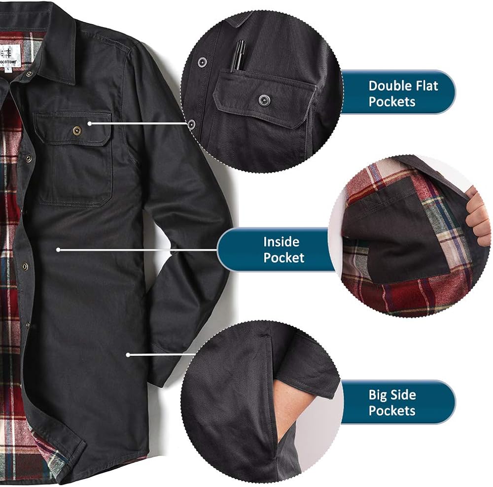 Men's Heavyweight Canvas Flannel Lined Shirt Jacket at  Men’s Clothing store
