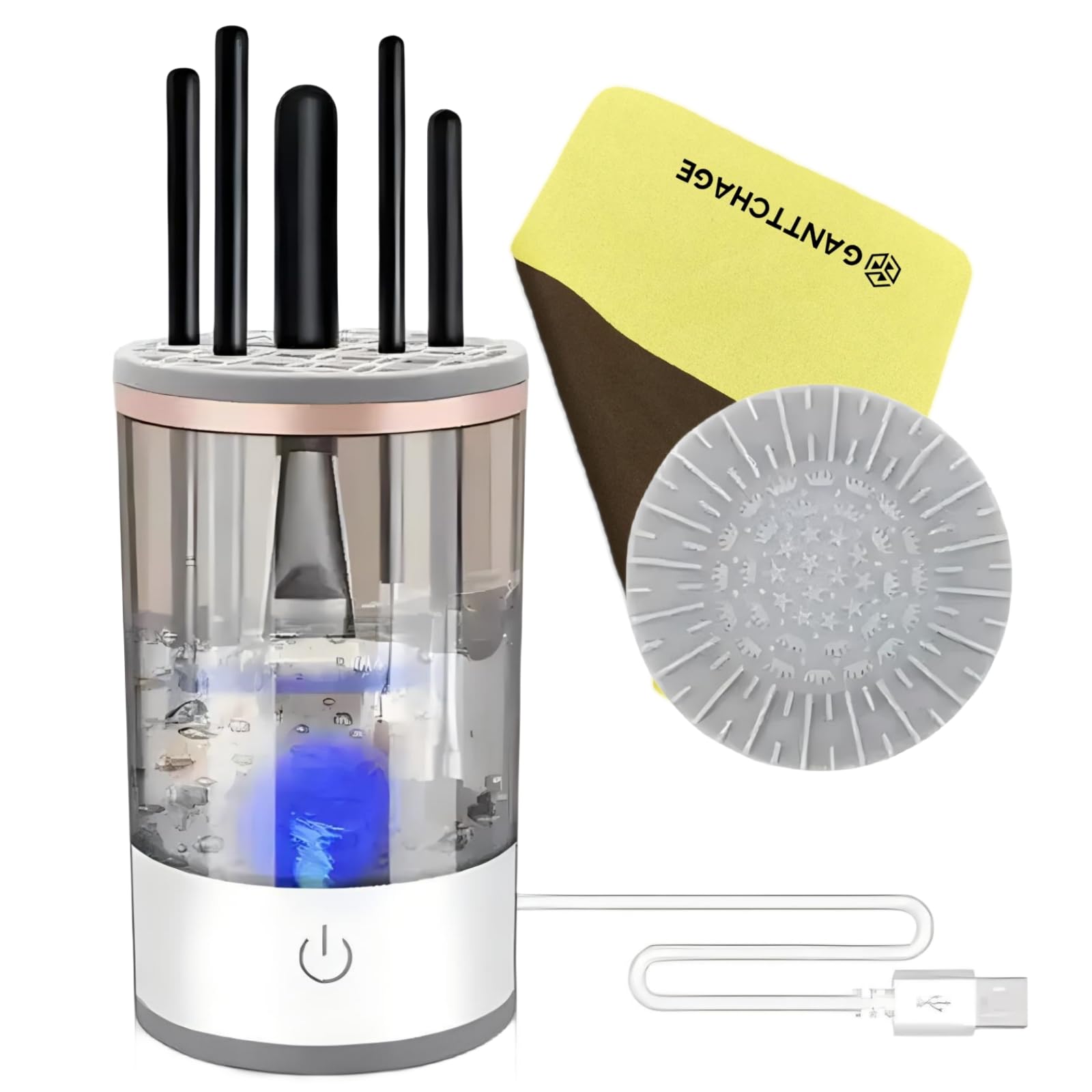 Photo 1 of ***FOR PARTS ONLY**** GANTTCHAGE Makeup Brush Cleaner Cleanser Machine,Automatic Make Up Brush Cleaner,Cosmetic Brush Cleaner Machine for All Size Beauty Makeup Brushes, Beauty Blender Cleaner(White+Gray)