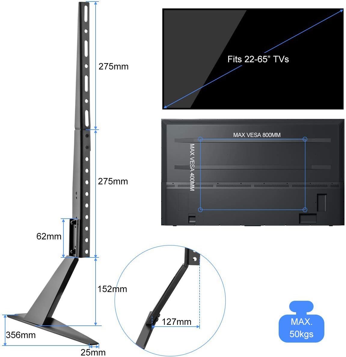 suptek Universal TV Stand, TV Leg Replacement for Most 22-65 inch LCD/LED/OLED/Plasma TVs - Image 4