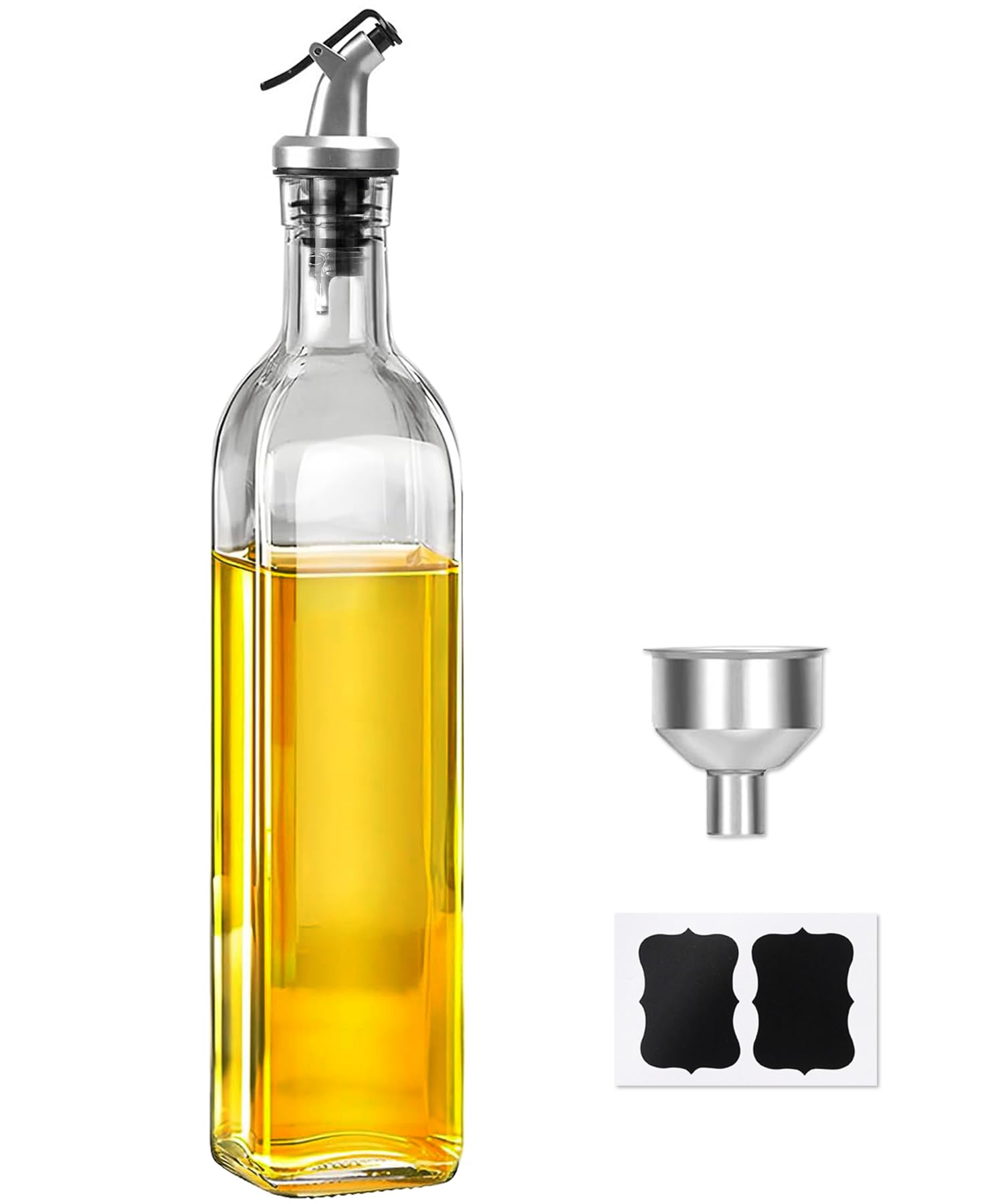 Photo 1 of WEILAIDI Olive Oil Dispenser Bottle, Oil Dispenser Bottle for Kitchen,1 Pcs 17oz Glass Oil and Vinegar Dispenser Set with 1 Flip-Top Spout, 2 Labels and 1 Funnel Glass Oil Dispenser