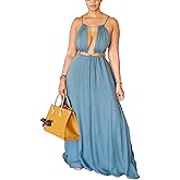 SHINFY Womens Summer Spaghetti Strap Dress Sleeveless Sexy Cutout Drawstring Boho Maxi Dress Beach Vacation Dresses