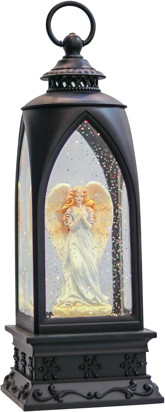 Snow Globes - Eldnacele 12” Christmas Snow Globe Lantern Angel with Music & Timer, USB Lined/Battery Operated Lighted Water Glittering Nativity Lantern for Christmas Festival Centerpiece Decoration Gifts – Angel