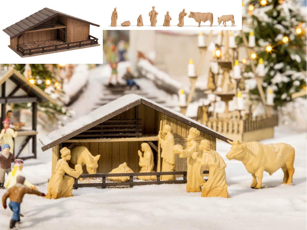 Noch Christmas Market Crib with Figures in Wood Look