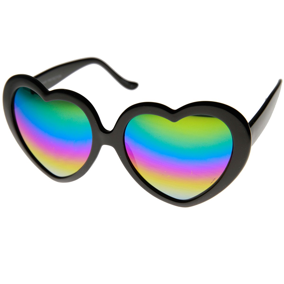 Womens Oversized Rainbow Color Mirror Lens Heart Shape Sunglasses (Black Rainbow)