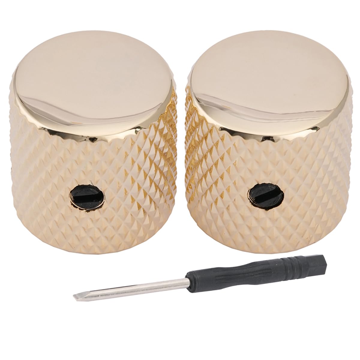 Musiclily Pro 6mm Steel Knurled Flat Top Barrel Knobs with Set Screw for Telecaster Electric Guitar or Precision Bass, Gold (Set of 2)