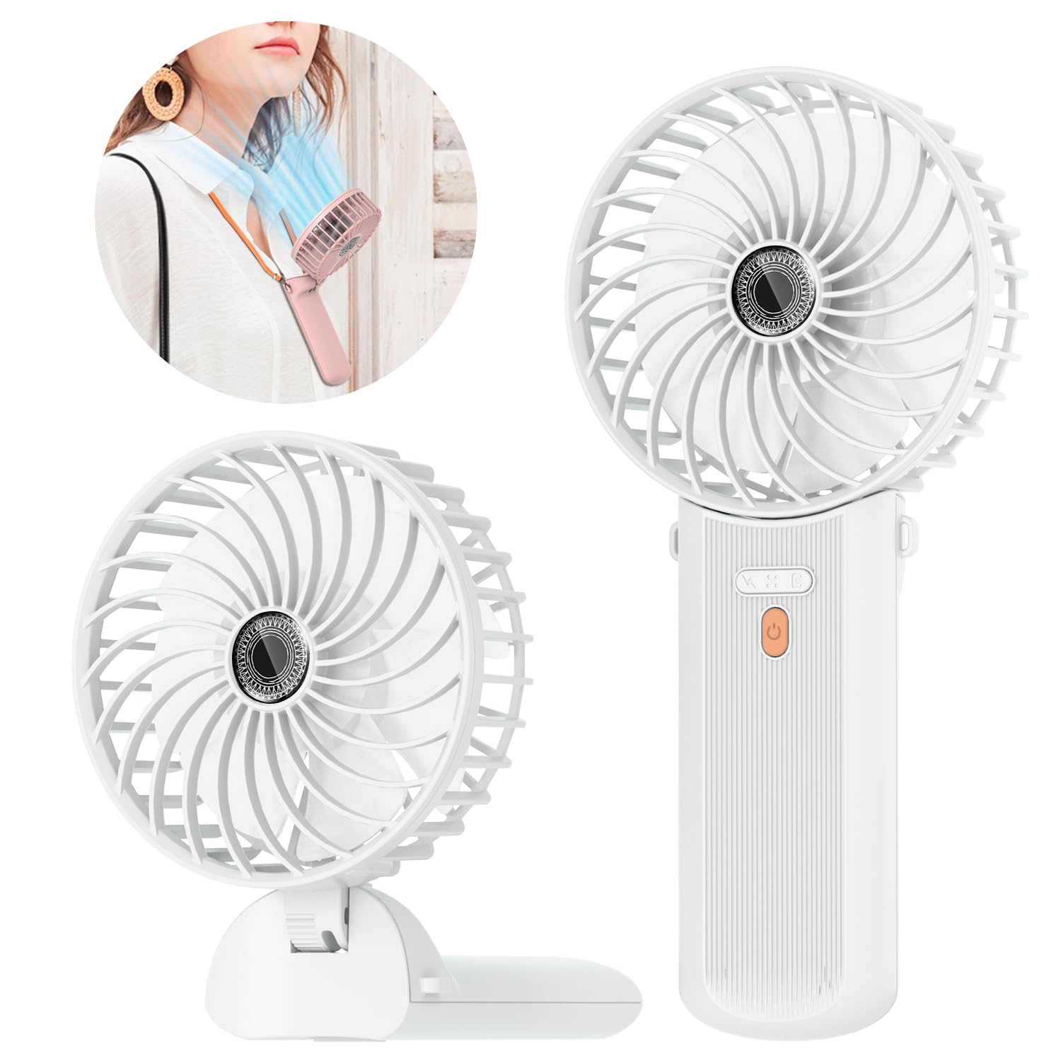 Lepwings Portable Mini Handheld Fan - Rechargeable Neck Hanging Fans with 16-Hour Cooling, Personal Handy Fan 4-Speeds Foldable Pocket Fan for Summer Outdoor Travel Home Office - White