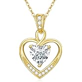14K Gold Birthstone Heart Necklace for Women, Dainty Yellow Gold Colored Gemstone Love Heart Pendant Forever Love Jewelry Gift for Her,Mom, Wife 16"-18"