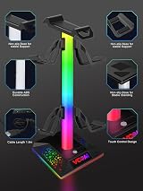 VCOM RGB Headphone Stand Holder with 2 USB 1 Type-C Ports Gaming Desk view 6