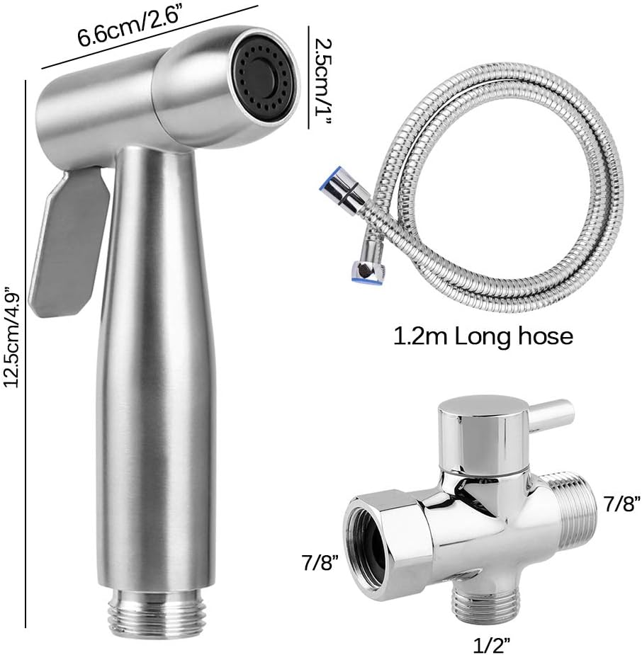 Handheld Bidet Sprayer for Toilet, Vingtank Premium Stainless Steel Baby Cloth Diaper Sprayer, Attachment with Hose, Toilet or Wall Mounted, Feminine Wash - - 