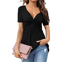 Tankaneo Womens V-Neck Front Knotted Blouse Shirt Long Sleeve