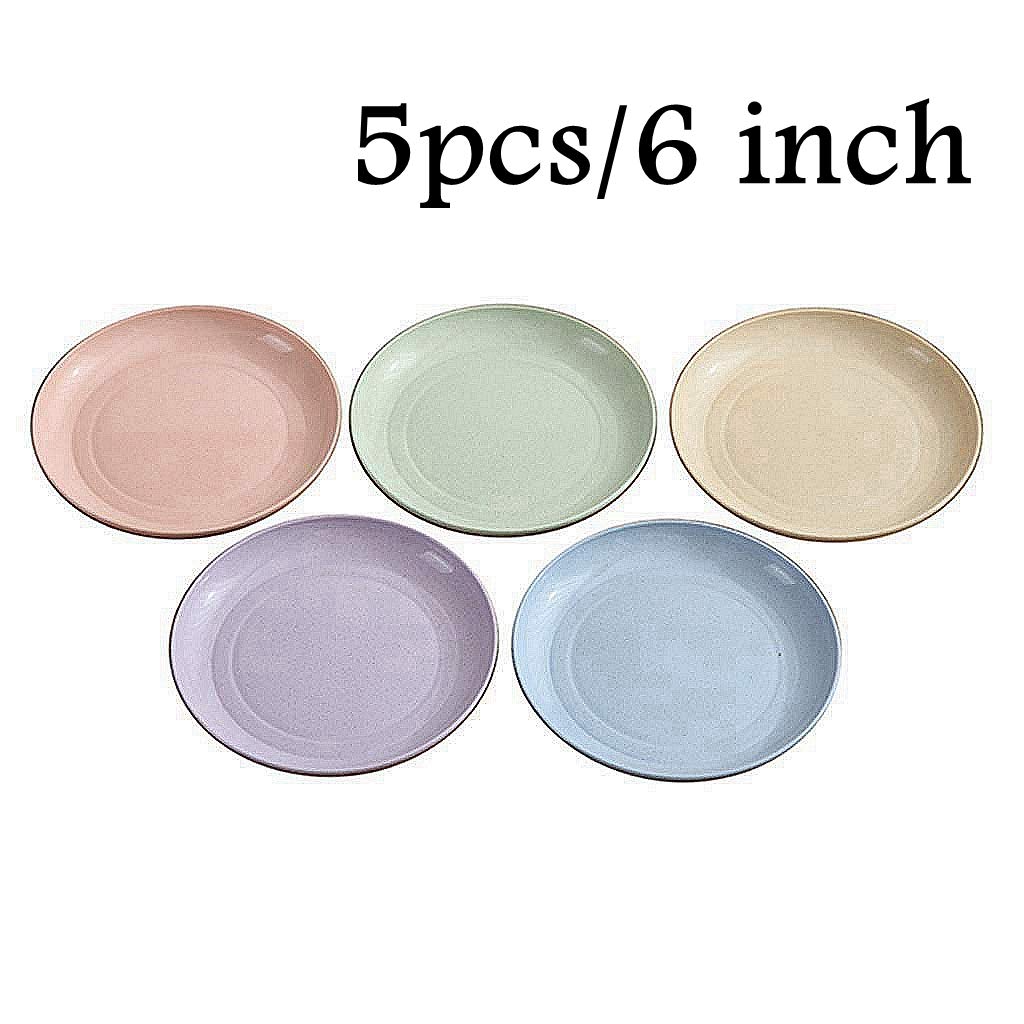Wheat Straw Plastic Plates Dinnerware Set/Reusable-Unbreakable Dinner Plate/Eco Friendly-Dishwasher & Microwave Safe, BPA Free And Healthy Cereal Dishes/Kids-toddler & Adult (6" plate x 5pc)