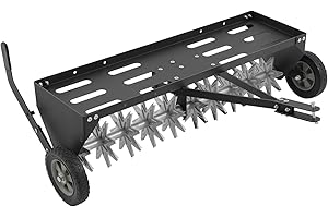 40-Inch Tow Behind Plug Aerator with Transport Wheels, Lawn Aerator Tow Behind with Galvanised Steel Tines and Extra-Wide Tow