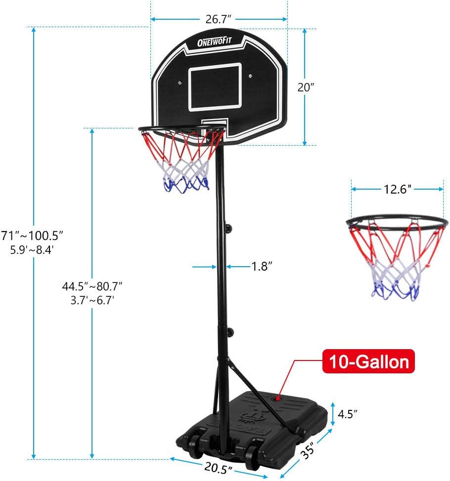 ONETWOFIT Teenagers Basketball System, Adjustable Height 44.5" - 80.7" （3.7ft - 6.7ft） Portable Impact Backboard Outdoor Basketball Hoop with 26.7" PE Backboard for Youth Kids/Junior OT132 : Sports & Outdoors