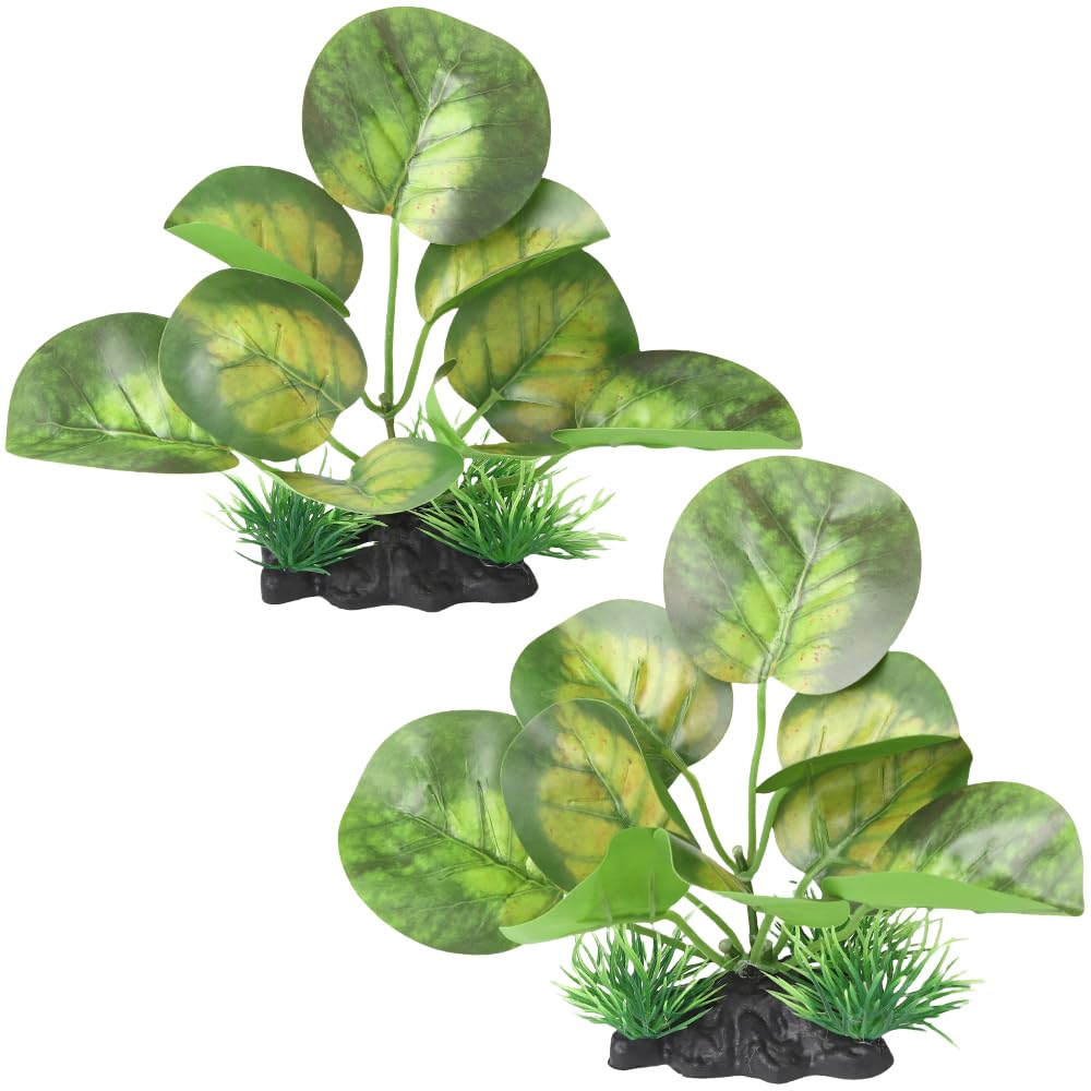 BEGONDIS 2-Pack Artificial Oval-Leaved Green Water Plants for Aquarium – Realistic Fish Tank Decoration (Style-3)