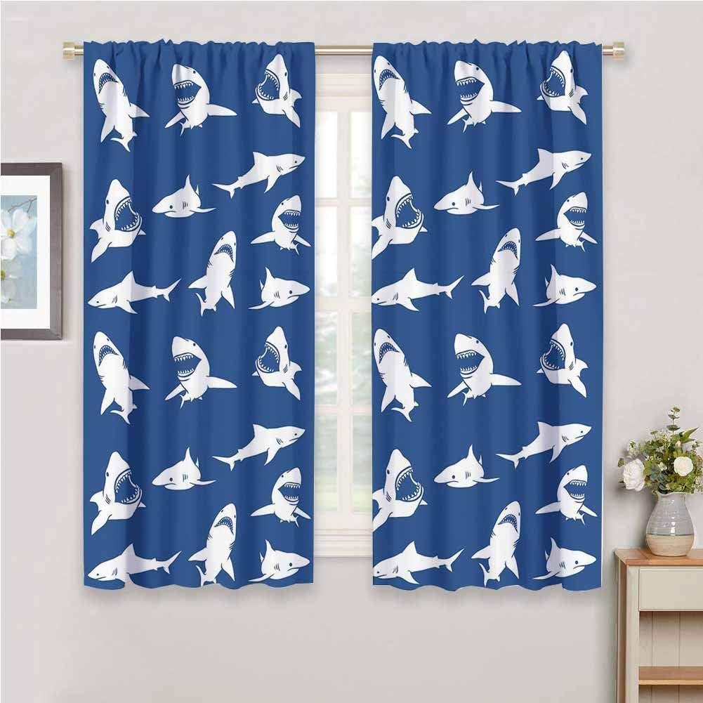 Light Blocking Curtains for Living Room Shark Shark Pattern with Various Gestures Have A Bite Danger Humor Nautical Design Waterproof Fabric W54 x L39 Inch Violet Blue White