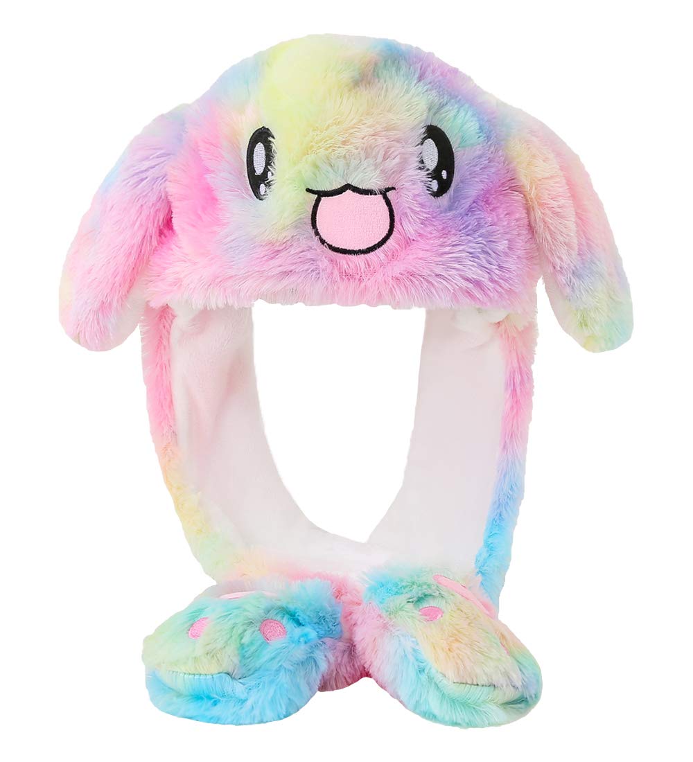 dressfan Unisex Colorful Bunny Hat Moving Ears,Plush Animal Rabbit Ears Hat Jumping Cap Birthday Christmas Easter Gifts for Women