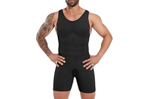 Gleefeat Mens Shapewear Bodysuit Tummy Control Full Body Shaper Compression Undershirt Thigh Slimmer Fajas Para Hombres