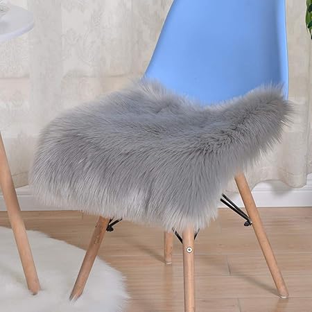 Trayosin Sitzkissen,Faux Lammfell Schaffell Sitzauflage Longhair Fell Optik Nachahmung Wolle Sofa Matte (Grau, 40 * 40cm)