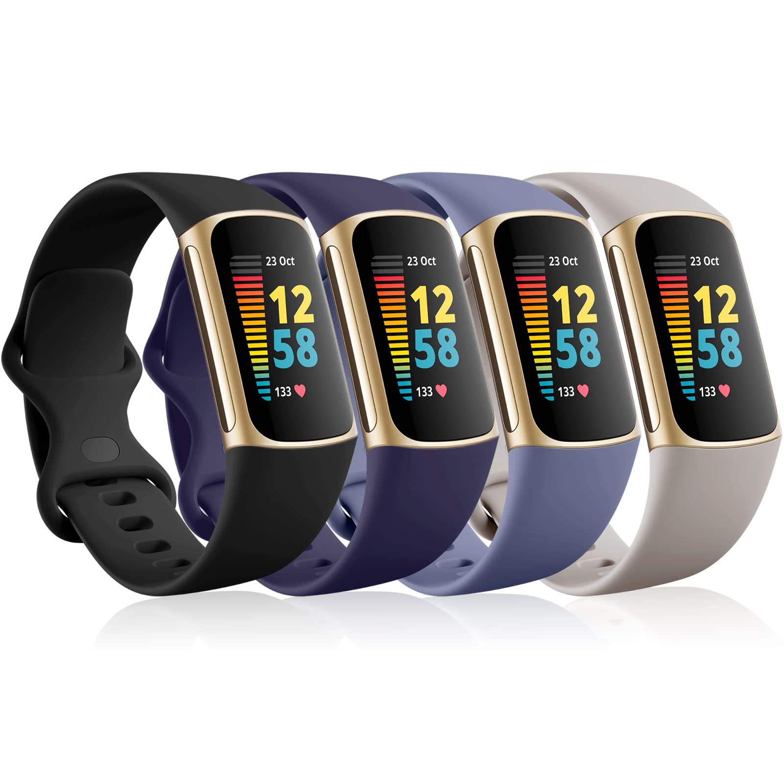 CeMiKa 4Pack Straps Compatible with Fitbit Charge 5 Strap, Soft Silicone Sport Bands for Charge 5 Strap, Breathable Waterproof Adjustable Wristband for Fitbit Charge 5/6 Straps, Small Large — image 1