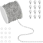 UNICRAFTALE 32.8 Feet Curb Cable Chain 316L Surgical Stainless Steel Chains Bulk 2.5mm Wide Link Chains Roll with 20Pcs Lobster Clasps and 50Pcs Jump Rings Necklace Repair Findings for Jewelry Making