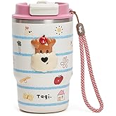Tagi. Popcorn Stainless Steel Tumbler 16oz with with Foldable Straw, 316L Stainless Steel Insulated Water Bottle, Leak-Proof, Fits in Cup Holder (Stripes Garden)