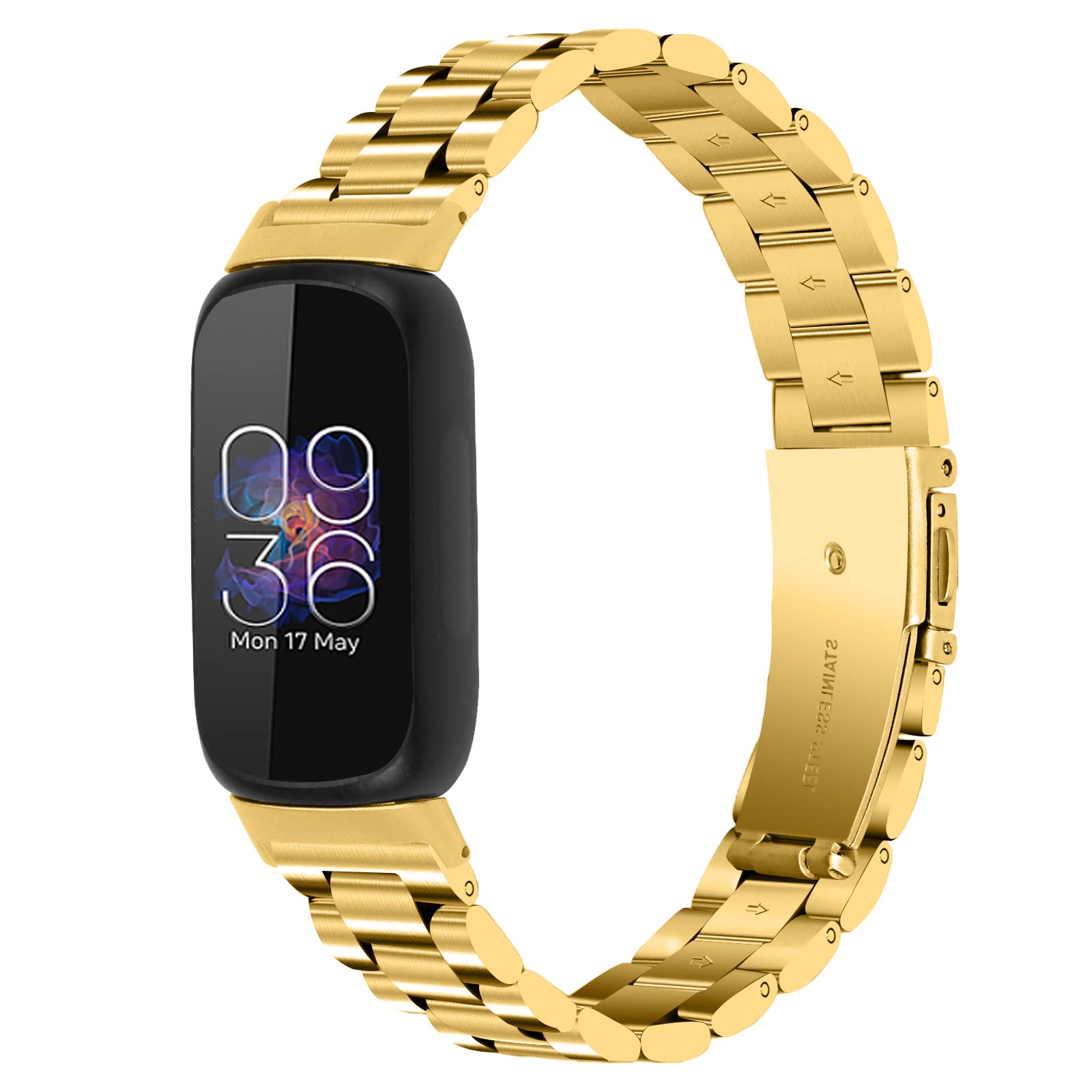 Gimuk Straps Compatible with Fitbit Inspire 3 Strap, Metal Stainless Steel Adjustable Sport Replacement Business Wristband Strap Compatible with Fitbit Inspire 3 Women Men Small Large (Gold)